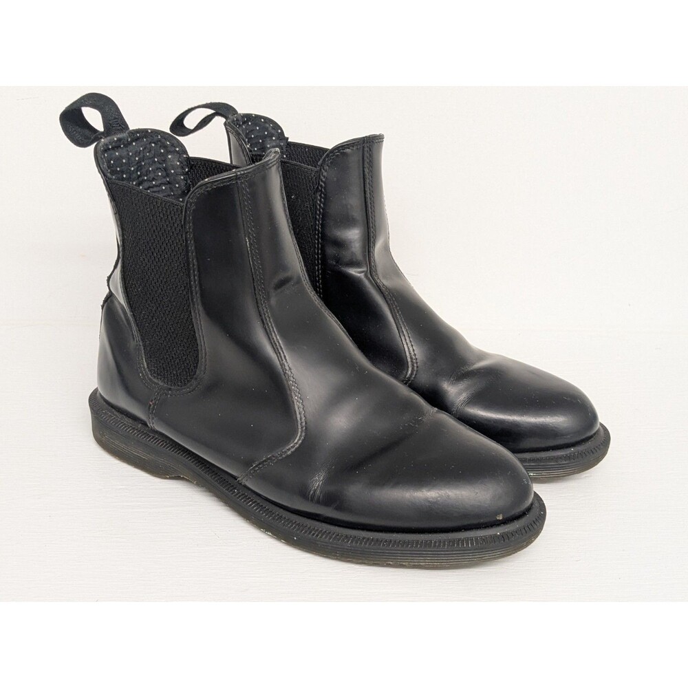 Dr Martens Chelsea Flora Slip On Boots Smooth Black Vegan Leather Ankle Sz 8